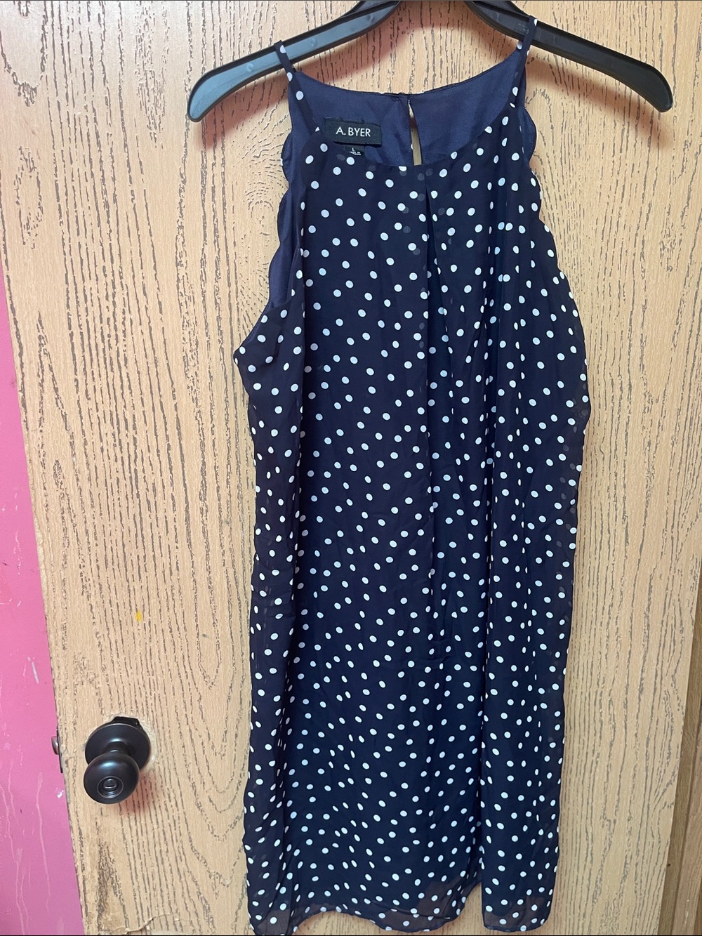 A. Byer Navy Polka Dot Sundress with White Dots